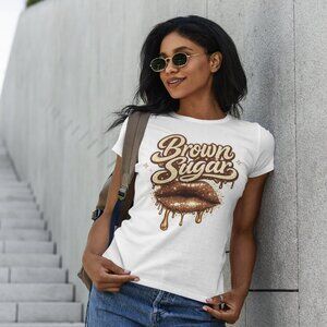 Brown Sugar Dripping Lips Graphic T-Shirt – Trendy Statement Tee with Glossy Lip